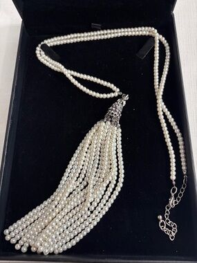 Pearl Tassel Necklace - White Pearl Statement Necklace